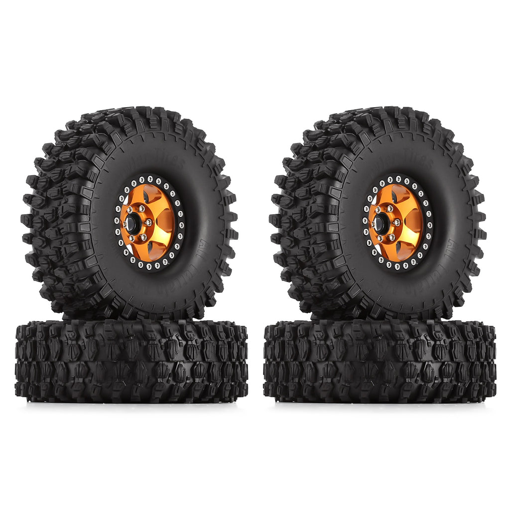 120*42mm 1.9" Wheel Rims Tires Set for 1:10 RC Rock Crawler Car Traxxas TRX4 Axial SCX10 90046 Redcat Gen8 - 4Pc Gold