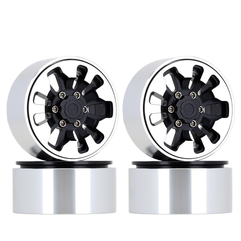 Metal 1.9" Beadlock Wheel Rim 9-Spokes for 1/10 RC Crawler Traxxas TRX4 Axial SCX10 90046 AXI03007 Redcat Gen8 - 4Pc Black