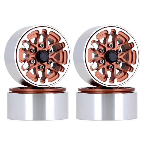 52*28mm Beadlock 1.9" Alloy Wheel Rim Hub for 1/10 RC Crawler Axial SCX10 90046 Traxxas TRX4 Redcat Gen8 - 4Pc Brown