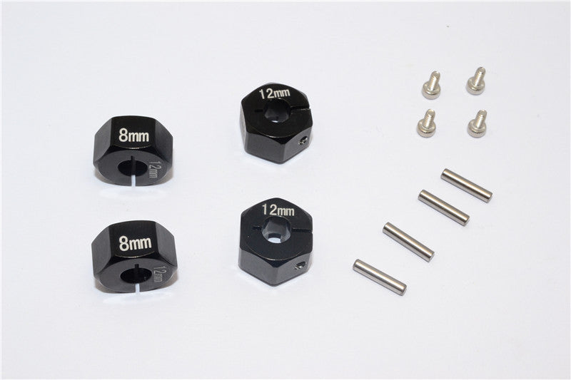 Aluminum Wheel Hex Adapter 12mmx8mm - 4Pcs Set Black