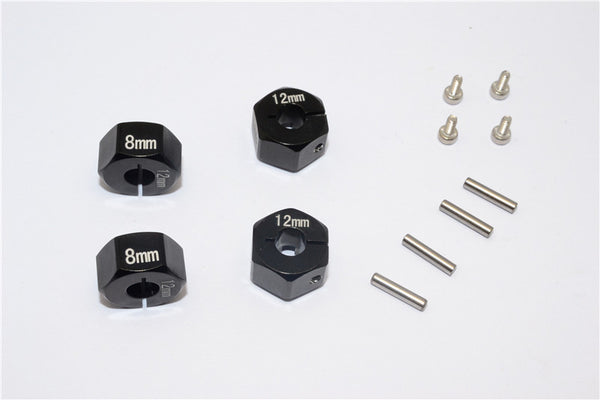 Aluminum Wheel Hex Adapter 12mmx8mm - 4Pcs Set Black