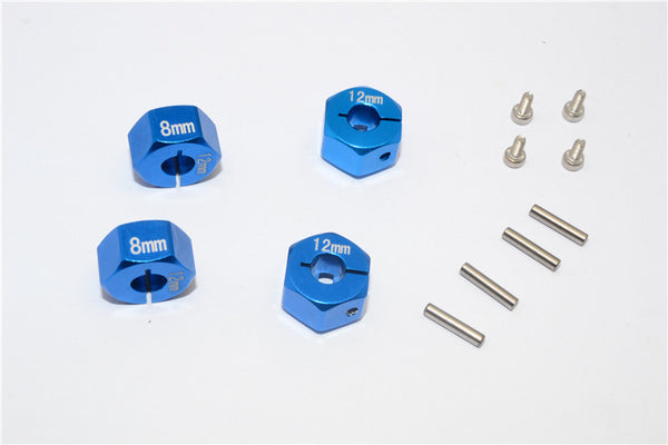 Aluminum Wheel Hex Adapter 12mmx8mm - 4Pcs Set Blue