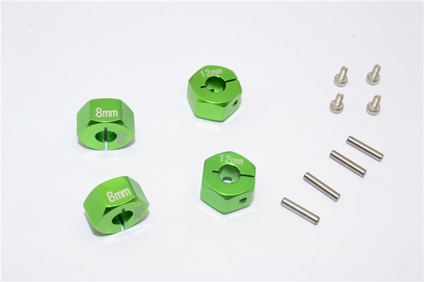 Aluminum Wheel Hex Adapter 12mmx8mm - 4Pcs Set Green