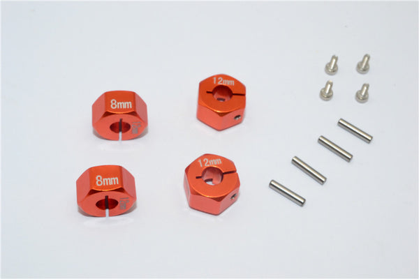Aluminum Wheel Hex Adapter 12mmx8mm - 4Pcs Set Orange