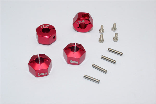 Aluminum Wheel Hex Adapter 12mmx8mm - 4Pcs Set Red