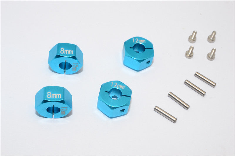 Aluminum Wheel Hex Adapter 12mmx8mm - 4Pcs Set Sky Blue