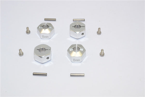 Aluminum Wheel Hex Adapter 12mmx8mm - 4Pcs Set Silver