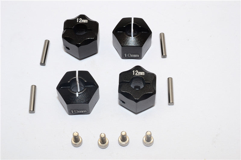 Aluminum Wheel Hex Adapter 12mmx10mm - 4Pcs Set Black