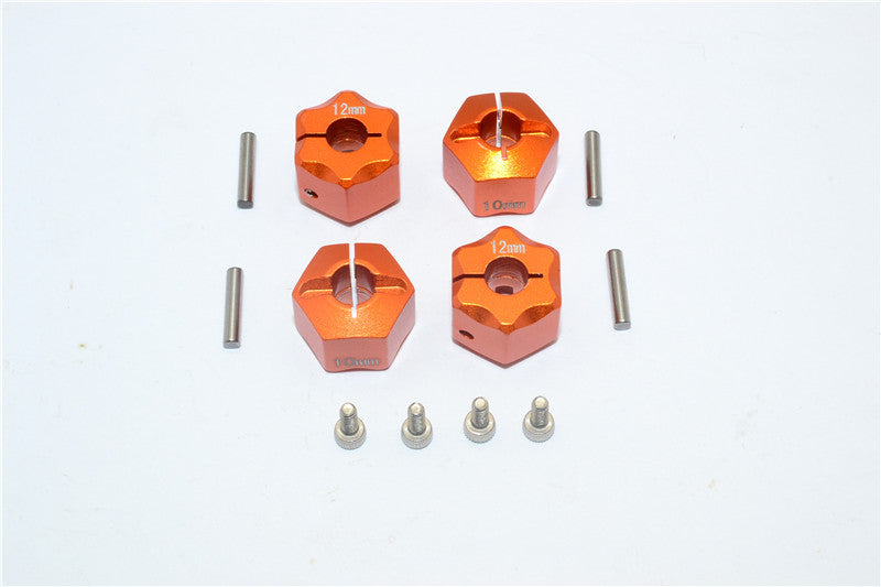 Aluminum Wheel Hex Adapter 12mmx10mm - 4Pcs Set Orange