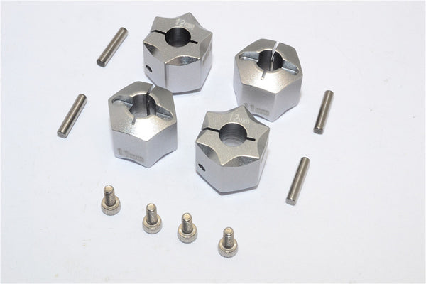 Aluminum Wheel Hex Adapter 12mmx11mm - 4Pcs Set Gray Silver