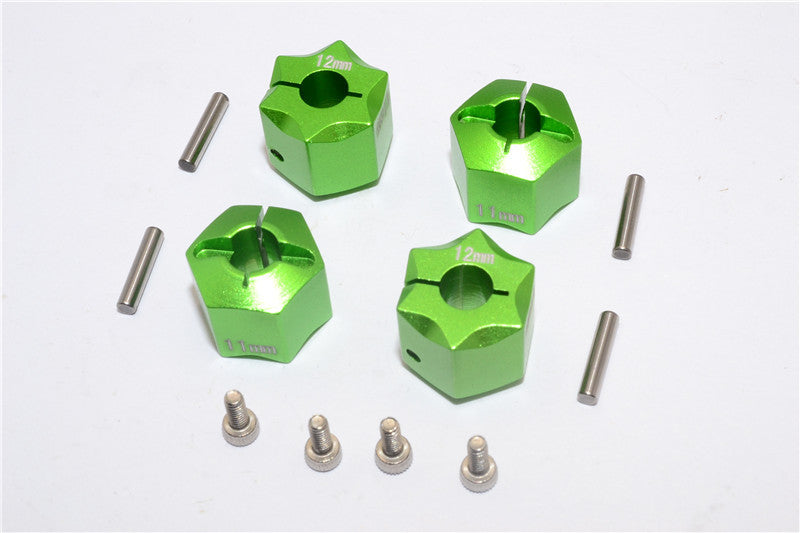 Aluminum Wheel Hex Adapter 12mmx11mm - 4Pcs Set Green