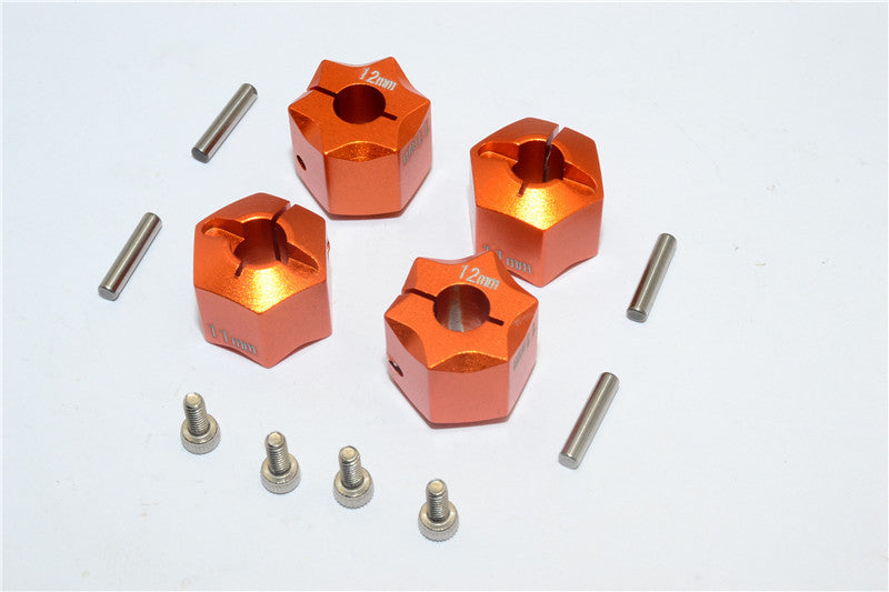 Aluminum Wheel Hex Adapter 12mmx11mm - 4Pcs Set Orange