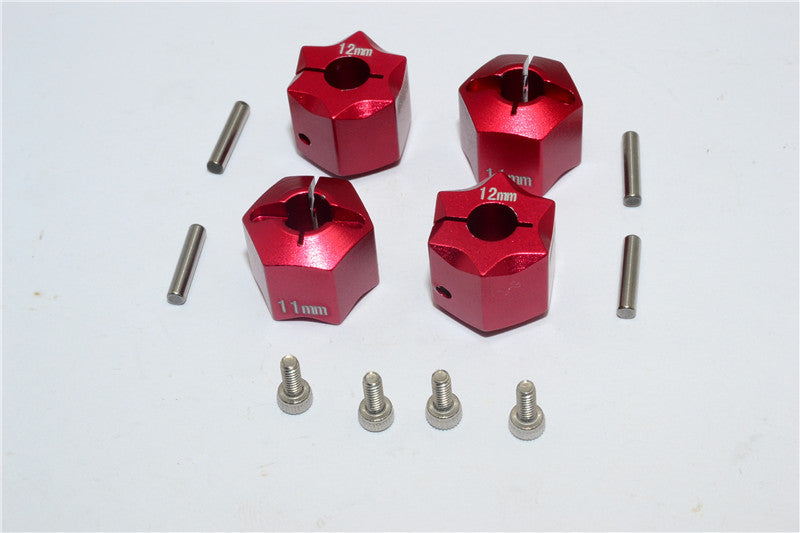 Aluminum Wheel Hex Adapter 12mmx11mm - 4Pcs Set Red