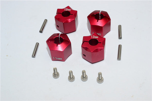 Aluminum Wheel Hex Adapter 12mmx11mm - 4Pcs Set Red