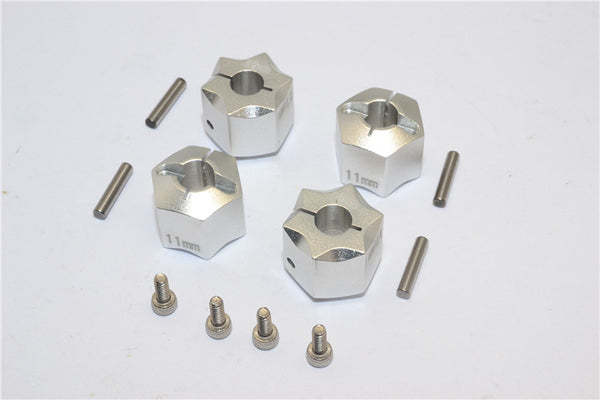 Aluminum Wheel Hex Adapter 12mmx11mm - 4Pcs Set Silver