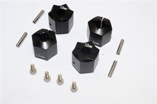 Aluminum Wheel Hex Adapter 12mmx12mm - 4Pcs Set Black