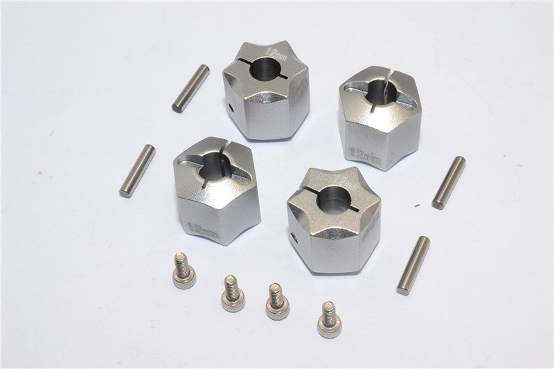 Aluminum Wheel Hex Adapter 12mmx12mm - 4Pcs Set Gray Silver
