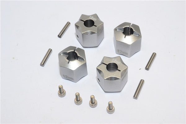 Aluminum Wheel Hex Adapter 12mmx12mm - 4Pcs Set Gray Silver