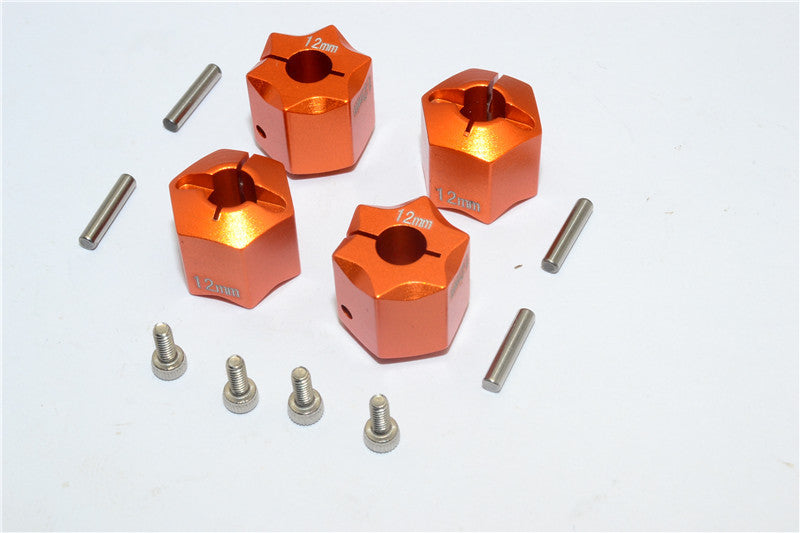 Aluminum Wheel Hex Adapter 12mmx12mm - 4Pcs Set Orange