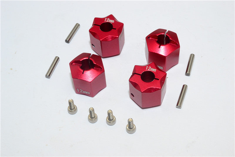 Aluminum Wheel Hex Adapter 12mmx12mm - 4Pcs Set Red - JTeamhobbies