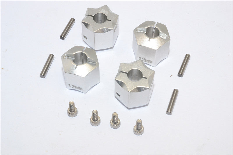 Aluminum Wheel Hex Adapter 12mmx12mm - 4Pcs Set Silver
