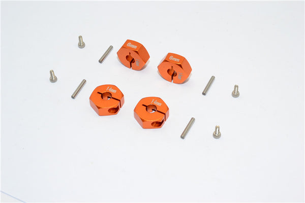 Aluminum Wheel Hex Adapter 14mmx6mm - 4Pcs Set Orange