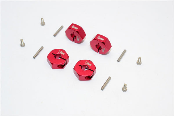 Aluminum Wheel Hex Adapter 14mmx6mm - 4Pcs Set Red