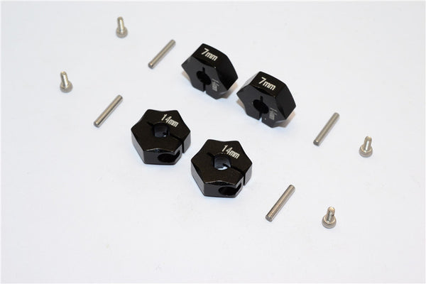 Aluminum Wheel Hex Adapter 14mmx7mm - 4Pcs Set Black