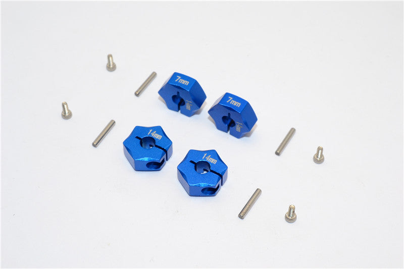 Aluminum Wheel Hex Adapter 14mmx7mm - 4Pcs Set Blue