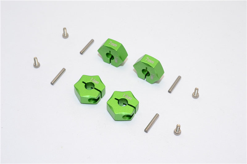 Aluminum Wheel Hex Adapter 14mmx7mm - 4Pcs Set Green