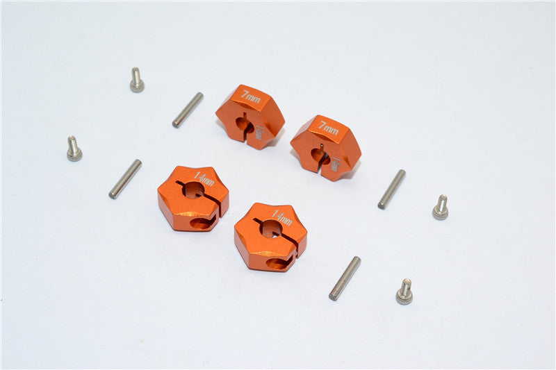 Aluminum Wheel Hex Adapter 14mmx7mm - 4Pcs Set Orange