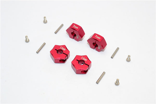 Aluminum Wheel Hex Adapter 14mmx7mm - 4Pcs Set Red