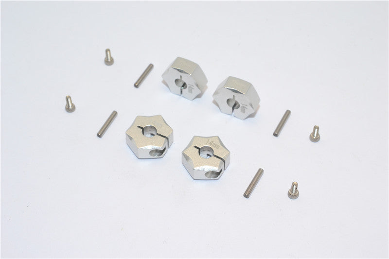 Aluminum Wheel Hex Adapter 14mmx7mm - 4Pcs Set Silver