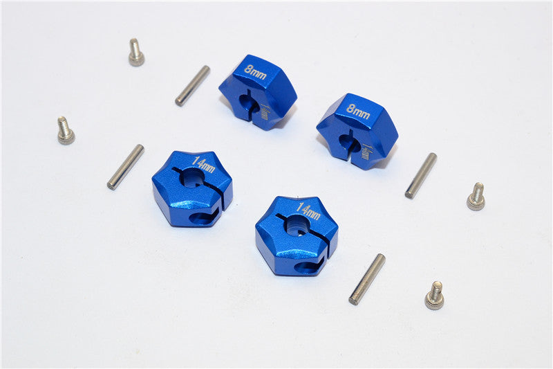 Aluminum Wheel Hex Adapter 14mmx8mm - 4Pcs Set Blue