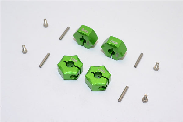 Aluminum Wheel Hex Adapter 14mmx8mm - 4Pcs Set Green