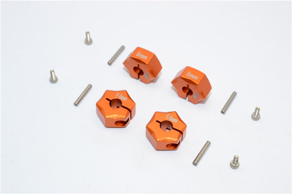 Aluminum Wheel Hex Adapter 14mmx8mm - 4Pcs Set Orange