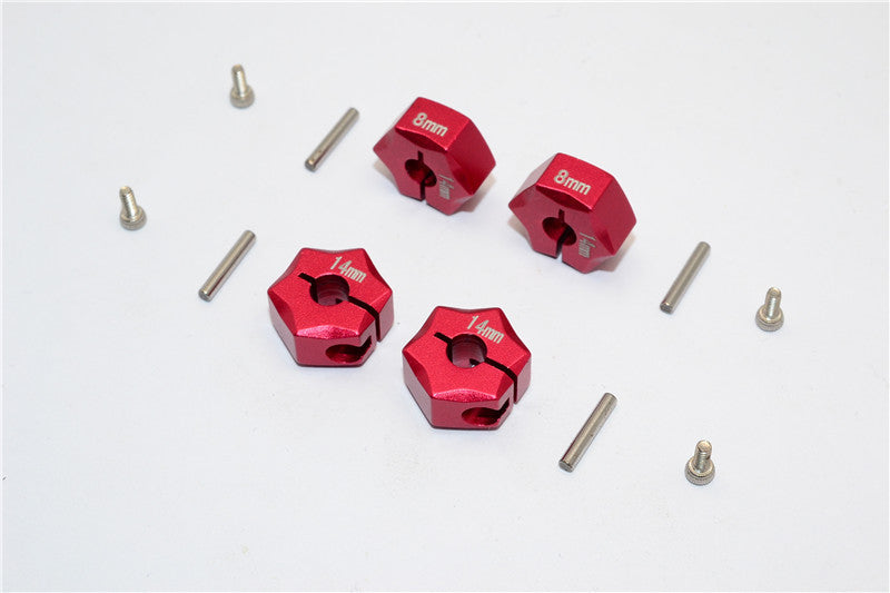 Aluminum Wheel Hex Adapter 14mmx8mm - 4Pcs Set Red