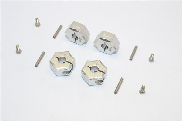 Aluminum Wheel Hex Adapter 14mmx8mm - 4Pcs Set Silver