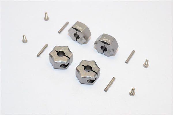 Aluminum Wheel Hex Adapter 14mmx9mm - 4Pcs Set Gray Silver