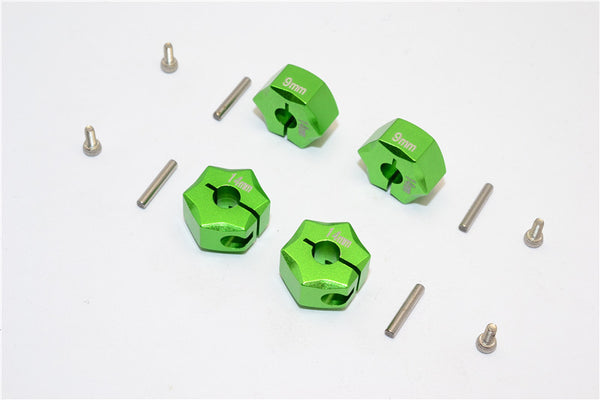 Aluminum Wheel Hex Adapter 14mmx9mm - 4Pcs Set Green