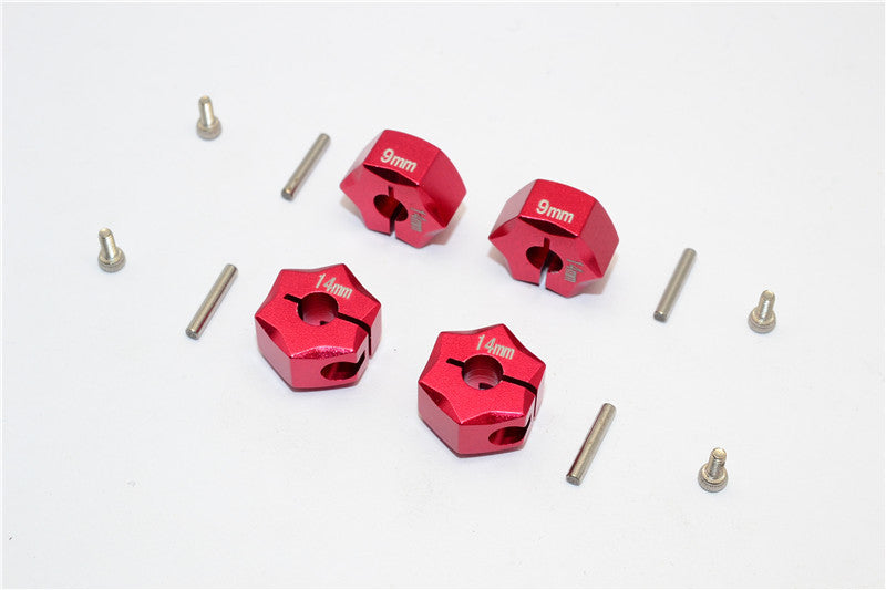 Aluminum Wheel Hex Adapter 14mmx9mm - 4Pcs Set Red