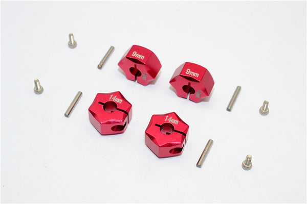 Aluminum Wheel Hex Adapter 14mmx9mm - 4Pcs Set Red