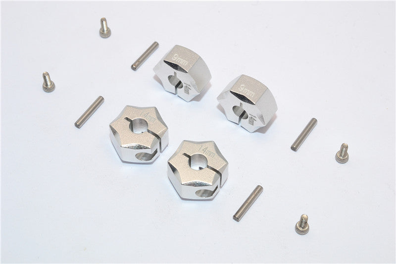 Aluminum Wheel Hex Adapter 14mmx9mm - 4Pcs Set Silver