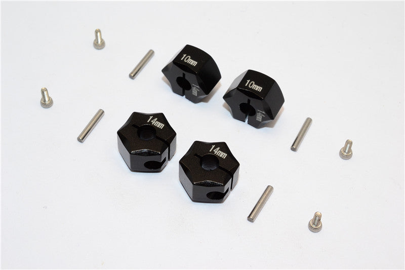 Aluminum Wheel Hex Adapter 14mmx10mm - 4Pcs Set Black