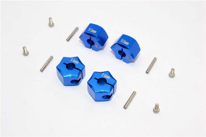 Aluminum Wheel Hex Adapter 14mmx10mm - 4Pcs Set Blue