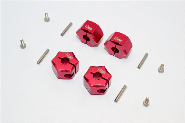 Aluminum Wheel Hex Adapter 14mmx10mm - 4Pcs Set Red