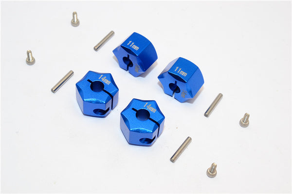 Aluminum Wheel Hex Adapter 14mmx11mm - 4Pcs Set Blue