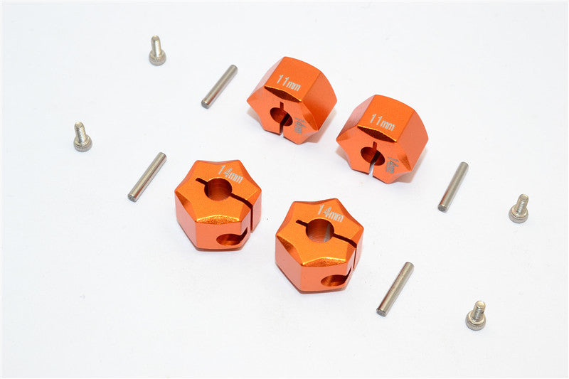 Aluminum Wheel Hex Adapter 14mmx11mm - 4Pcs Set Orange