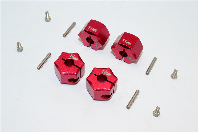 Aluminum Wheel Hex Adapter 14mmx11mm - 4Pcs Set Red