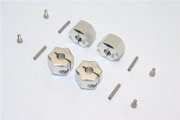 Aluminum Wheel Hex Adapter 14mmx11mm - 4Pcs Set Silver